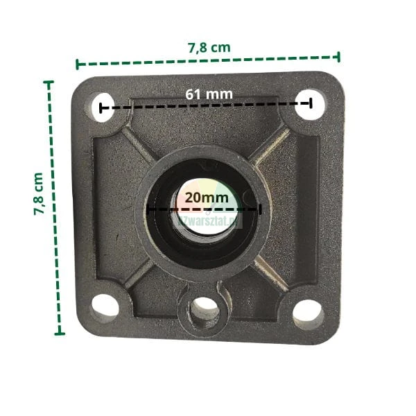 Actuator mounting plate 7.8x7.8 cm with dimensions and 20 mm hole