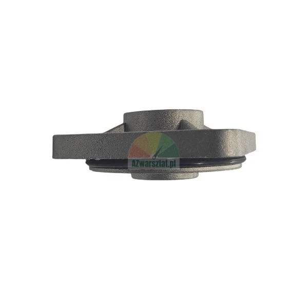 Side view of a metal flange with a black o-ring seal on a white background.