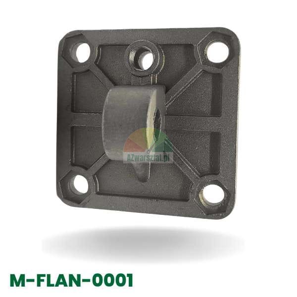 Actuator mounting flange with eye (7.8cm) model M-FLAN-0001, square metal base with four mounting holes.