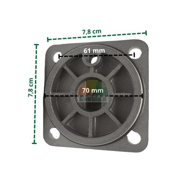 Actuator mounting flange with eyelet 7.8x7.8 cm with technical dimensions