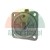 Metal pump housing flange with four mounting holes on a white background