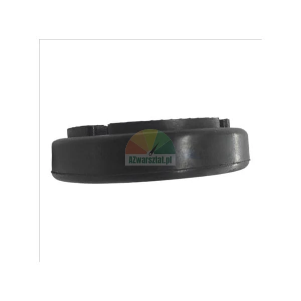 Black circular rubber mounting pad seen from the side on a white background.