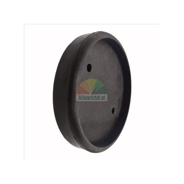 Black circular rubber base gasket for a lamp with two mounting holes.