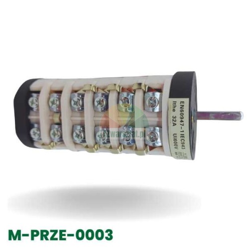 White 2-speed rotary cam switch with screw terminals and metal shaft