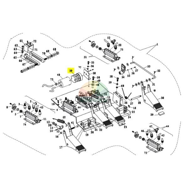 Technical diagram of a pedal assembly with part number 39 highlighted in yellow.