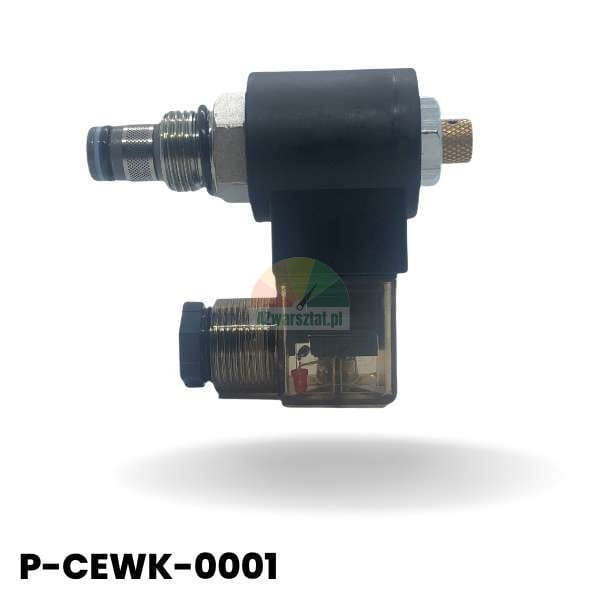 Electromagnetic coil with lowering valve 24 DC P-CEWK-0001, black housing and transparent plug with LED
