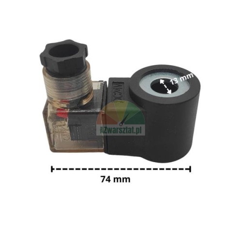 24V DC solenoid coil with lowering valve, dimensions 74 mm and 13 mm