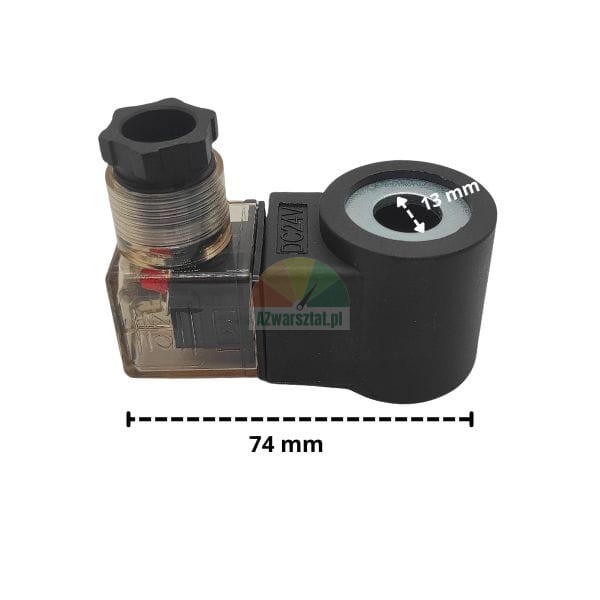 24V DC solenoid coil with lowering valve, dimensions 74 mm and 13 mm