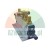 Pneumatic valve block with silencers and fittings on a white background.