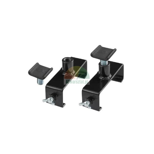 Set of two black metal mounting brackets with adjustable screws and wing nuts.