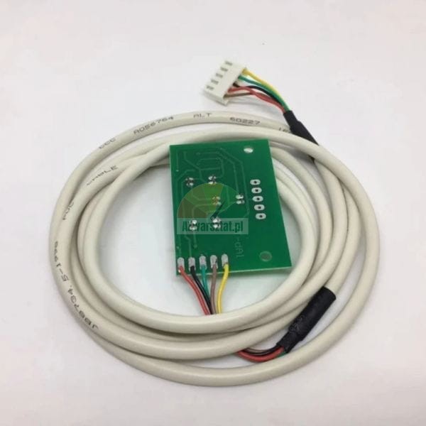 Small green PCB circuit board with a white cable connected and a 5-pin connector at the end.
