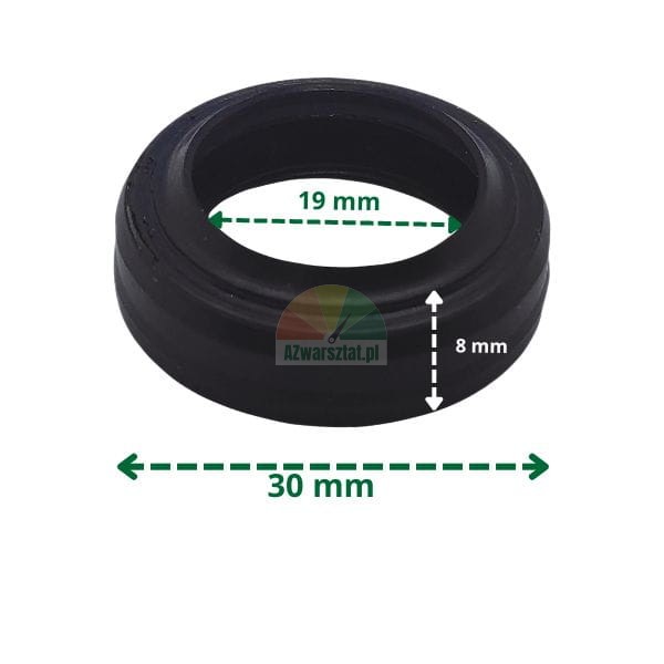 Black V-ring piston rod seal with dimensions 19x30x8 mm