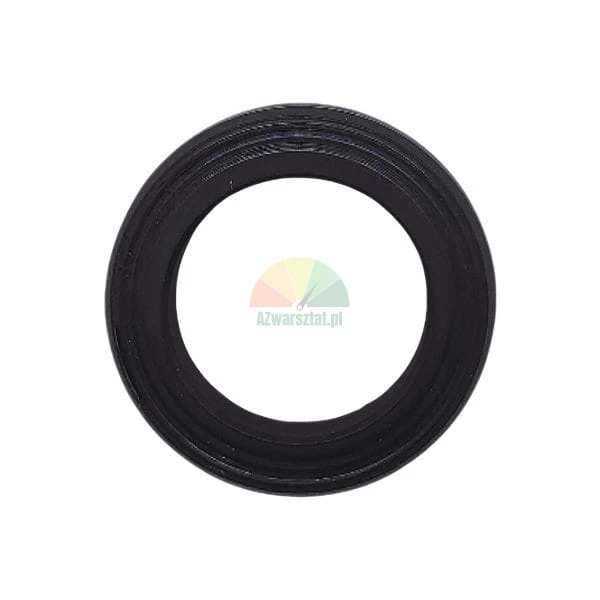 Black rubber oil seal ring viewed from above on a white background