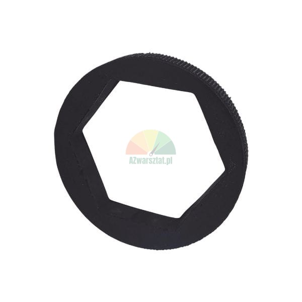 Black ring with a hexagonal inner opening and a knurled outer edge.