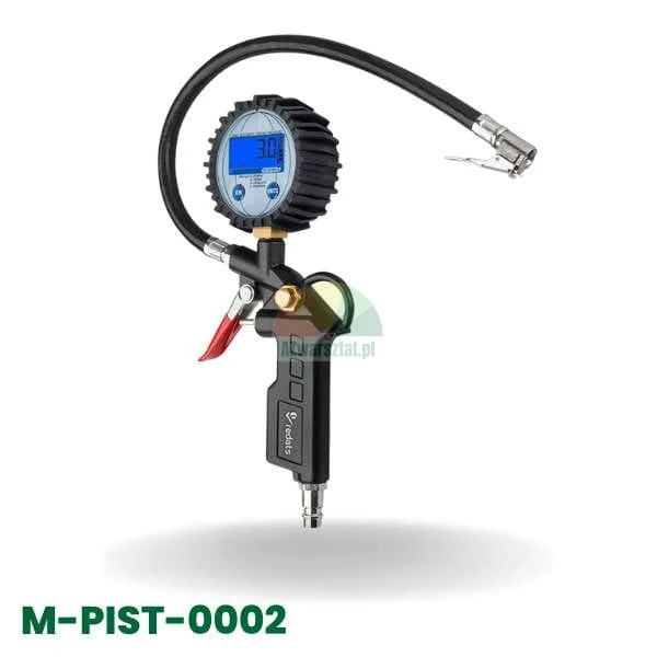 Electronic tire inflator gun with digital pressure gauge and backlit LCD display.