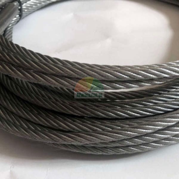 Close-up of a coiled steel wire rope.