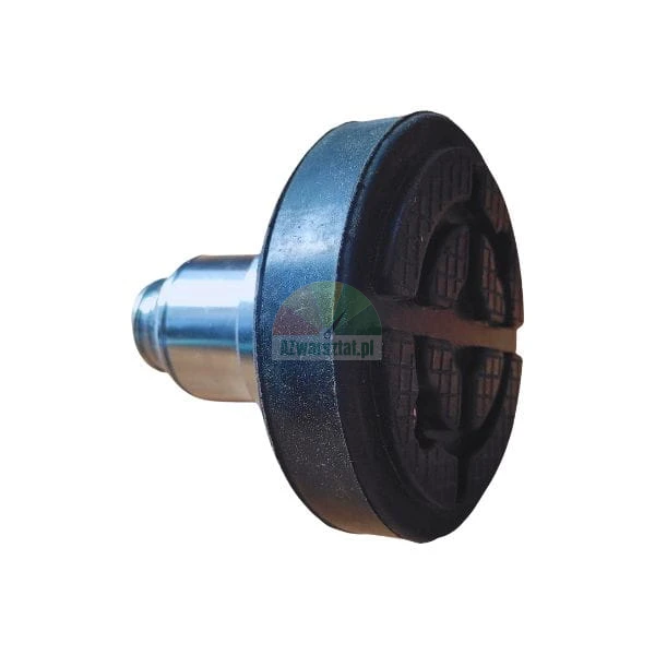 Rubber jack pad with a metal mounting pin and anti-slip surface.