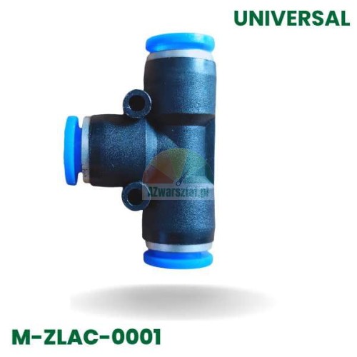 Pneumatic T-connector push-in fitting black with blue rings model M-ZLAC-0001