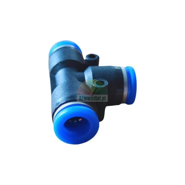 T-shaped pneumatic push-to-connect fitting with blue collars