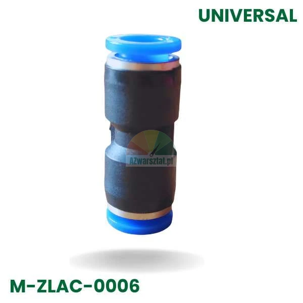 Straight pneumatic push-in connector 8mm to 8mm, black with blue release rings