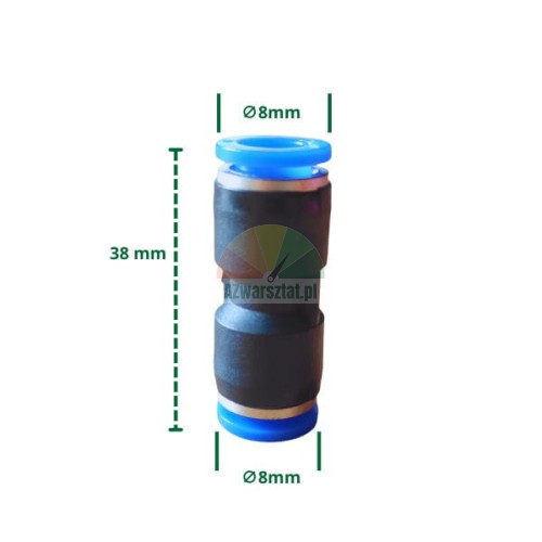 Straight pneumatic push-in connector 8mm to 8mm