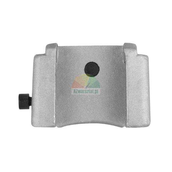 Metal clamp bracket with a black adjustment screw on a white background