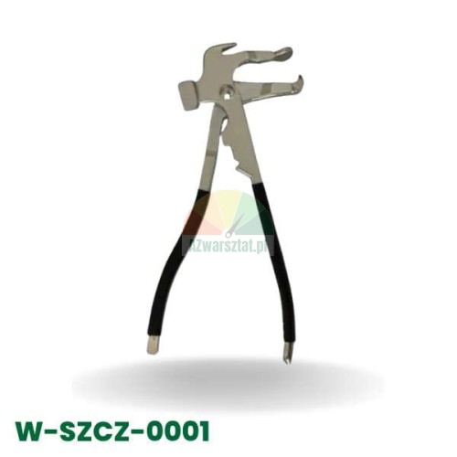 Professional wheel weight pliers with hammer for wheel balancing.