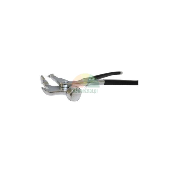 Wheel weight pliers with hammer and black handle.