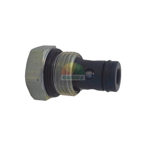 Metal hydraulic valve with thread and black o-rings on a white background