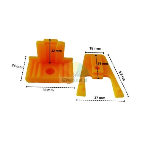 Set of orange plastic protective jaw covers for tire changer claws with dimensions