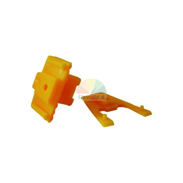 Two orange plastic mounting elements on a white background.