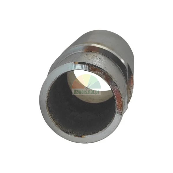 Metal hydraulic sleeve coupler seen from the front with a polished finish.