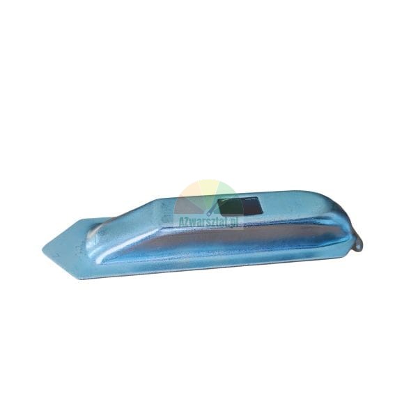 Metal coulter point for agricultural machinery, galvanized part with a square mounting hole.