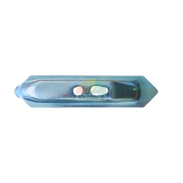 Galvanized metal latch catch for shutters or gates with two holes.