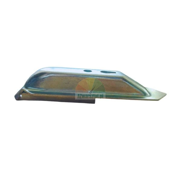 Metal plow share point for agricultural machinery on a white background.