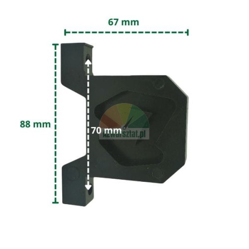 Black guide rail type B with dimensions 88x67 mm and 70 mm hole spacing.