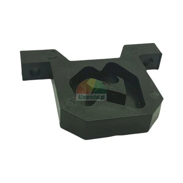 Black plastic mounting component with an irregular shape and mounting holes.