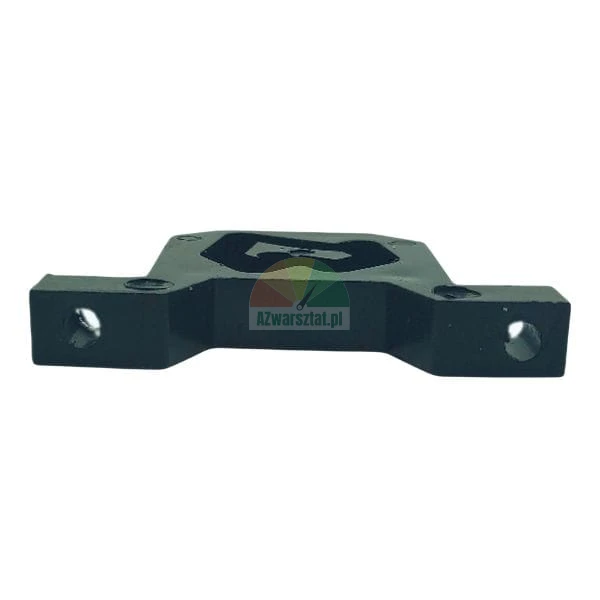 Black plastic mounting bracket with two screw holes on a white background.