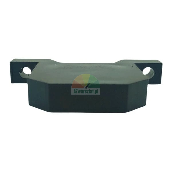Black industrial mounting part with two side holes on a white background