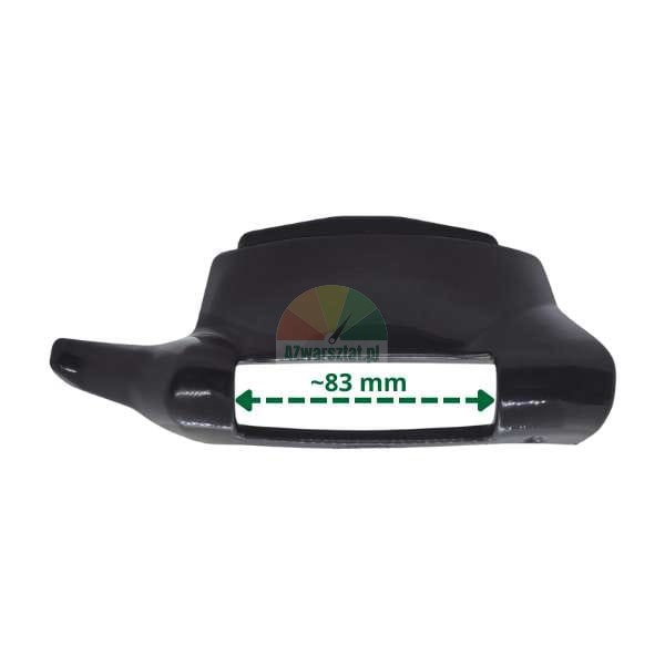 Black plastic component with a width measurement of approximately 83 mm indicated by a green dashed line.