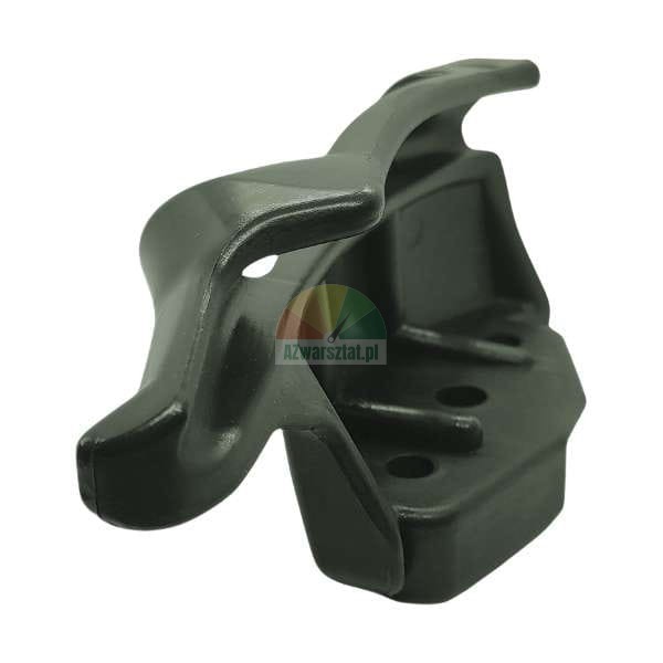 Black plastic tarpaulin hook or boat cleat for rope attachment.