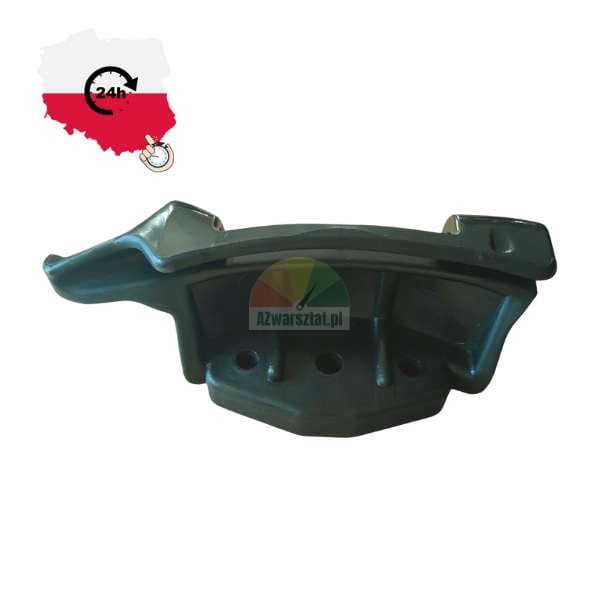 Black industrial guide or bracket spare part for machinery on a white background with a 24h delivery icon and map of Poland