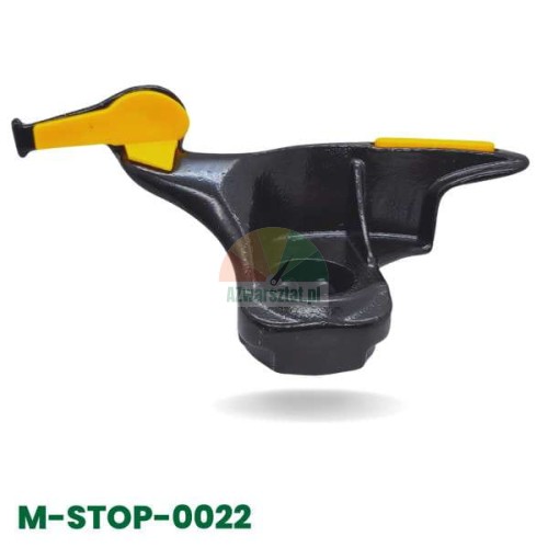 Black universal mounting head for tire changer machine, 4-bolt mount, with yellow protective inserts.