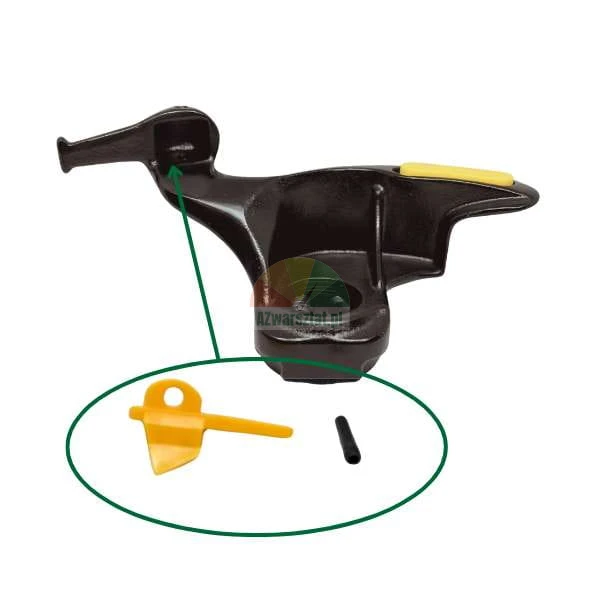 Tire changer mount head with highlighted yellow plastic protector and spare mounting parts.