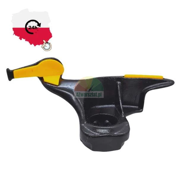 Metal tire changer mounting head with yellow protective plastic inserts.