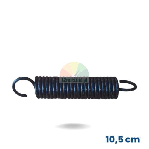 Black tension spring 10.5 cm long with hooks on both ends.
