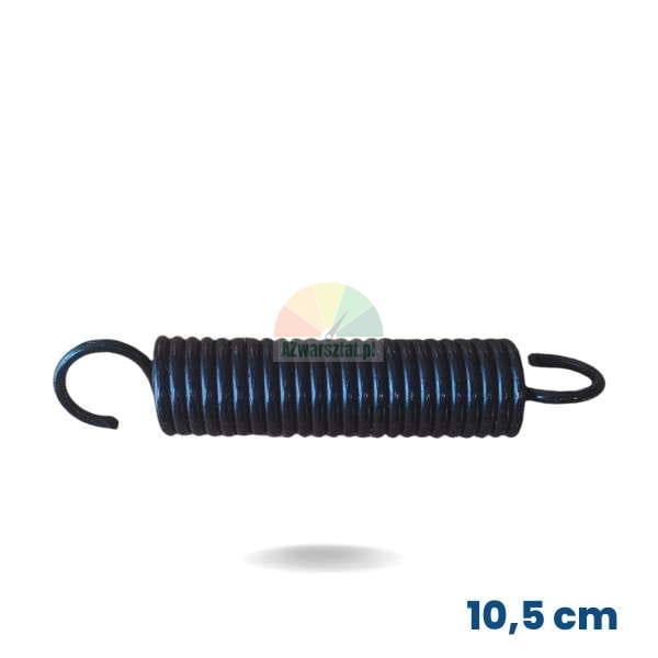 Black tension spring 10.5 cm long with hooks on both ends.