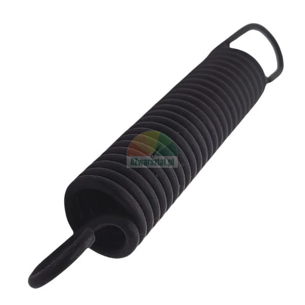 Black tension spring with hooks on both ends.
