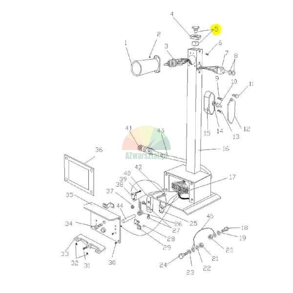 Technical diagram of a column assembly with part number 5 highlighted in yellow