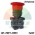 Red mushroom-style emergency stop push button with black body and 2xNC contacts.